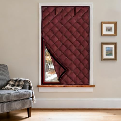 No Drill Winter Insulated Window Curtain, Windowinsulation Film, Window Soundproofing, Thermal Insulated Window Cover For Keeping Warm, Windproof(Brown,140x150cm)