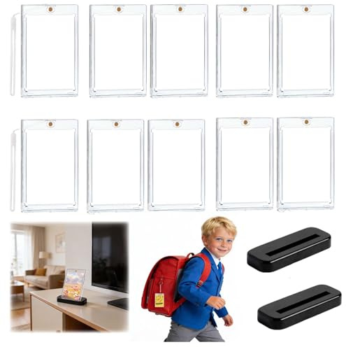 WRENYZK 12pcs 35PT Magnetic Card Holder with 2Pcs Card Display Stand | Magnetic Trading Card Holders, Clear Acrylic Game Card Storage Case with String for Collectible Sports