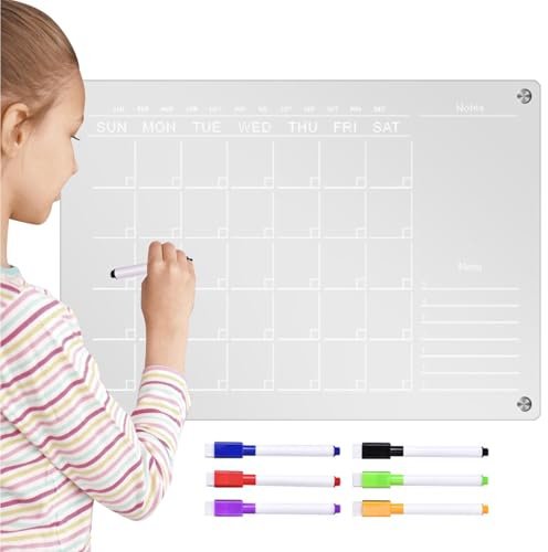 Magnetisk veckoplanerare whiteboard – avtorkningsbar månadskalender av klarakrylik, organisationsbräda med pennhållare 4 magneter | planeringstavla för kylskåp, kontor, kök och hemmakontor