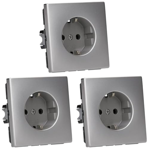 Jung AL 1520 D Schuko Steckdose 16 A 250 V Serie LS edelstahl (Packung mit 3)