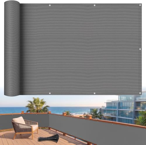 Shade&Beyond Balkon-Sichtschutz Wetterfest 90 x 600 cm, Grau Anthrazit | Balkonverkleidung Balkonbespannung Blickdicht Windschutz ohne Bohren mit Ösen, UV-Schutz für Balkongeländer