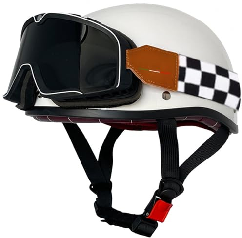 Casco Mezzo Retrò Per Ciclomotore Approvato DOTECE Aperto Casco Con Occhiali Caschi Jet E Demi-Jet Caschi Cromwell Retrò Moto Elmetto Scodella Uomini Donne Quattro Stagioni M,XL:61-62CM