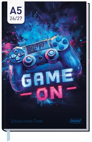 Häfft® Schulstuff Schüler:innen-Timer 2026 2027 A5 Game on | Flexocover Schülerkalender von August 2026 - Juli 2027, Schülerplaner Hausaufgabenheft - organisiert durchs neue Schuljahr