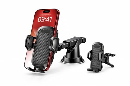 Genérico Soporte Móvil para Coche 2 en 1 con Ventosa y Pinza Rejilla + Cable USB-C Incluido – Rotación 360°, Brazo Ajustable, Compatible con iPhone y Android