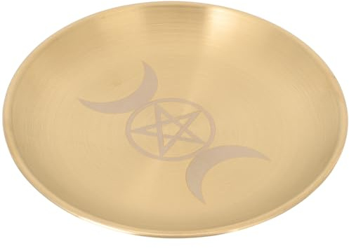 TOYANDONA Plateau Porte-Bougies Décoratif en Métal Motif Pentagramme, Assiette à Bougie Parfumée Ronde Couleur Or pour Autel, Cérémonie de Tarot et Décoration Rituelle