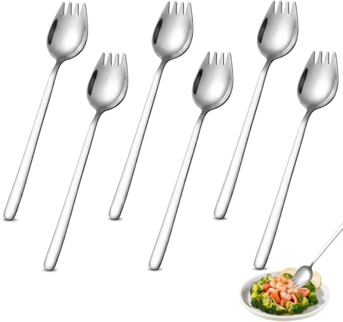 6 Piezas 2 En 1 Spork 19x3,5cm,Tenedores Postre de Acero Inoxidable para Dulces, Utensilios de Mesa Profesionales,Para Ensaladas, Postres de Fruta, Arroz Frito,Perritos Calientes, Sopas, Aperitivos