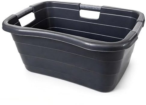 HRB Wäschekorb Plastik anthrazit, 30L Wäsche Box Volumen, Wäschewanne mit 53 x 40 x 23 cm Außenmaß, Wäsche Sortierer groß, Aufbewahrungskorb