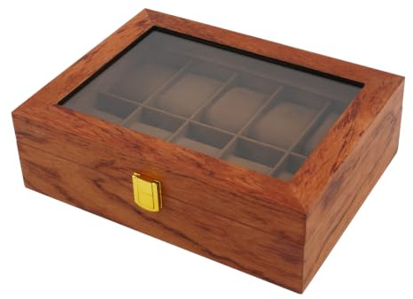 Klocklåda med 10 klocklåda med glaslock vintage förvaring för samling | Klocklåda med 10 fack, premium klocklåda, klockfodral, sammetsfoder klockfodral, gåva
