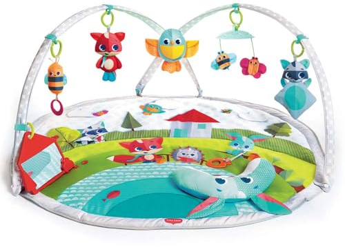 Tiny Love Dynamic Gymini, Spieldecke Baby, 0+ Monate, Spielmatte Baby, Spieldecke mit Spielbogen, Krabbeldecke mit lustigem Spielzeug-Rekorder, sowie Musik- & Lichteffekten, 100 x 90 cm, Meadow Days