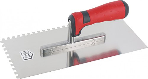 Edelstahl Glättekelle 28 x 13 cm mit Zahnung und 2K Griff rot/anthrazit rostfrei (20 mm)