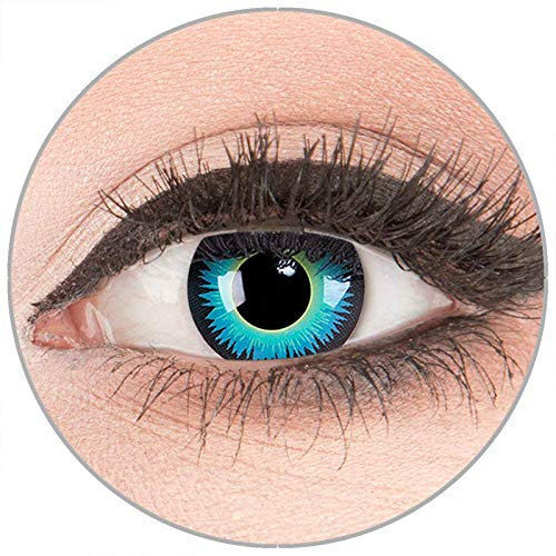 Farbige Kontaktlinsen zu Fasching Karneval Halloween in Topqualität von 'Glamlens' ohne Stärke 1 Paar Crazy Fun blaue 'Seraphin' mit Behälter