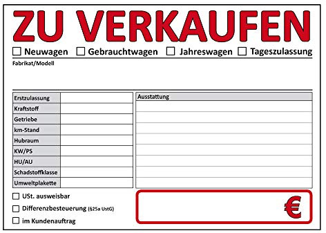 ZU VERKAUFEN Schilder DIN A4, beidseitig bedruckt, KFZ, Auto, PKW Handel (DIN A4, Rot, 10)