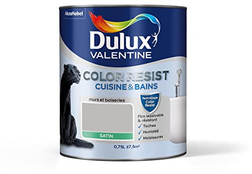 Dulux Valentine Color Resist 5262082 - Vernice per interni, ambienti umidi, per pareti, soffitti, legno, lavabile, resistente, colore: cemento grigio satinato, 0,75 l, 5262082