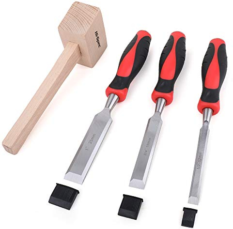 Hi-Spec Stechbeitel-Set für Holz mit Holzhammer, umfassendes Set mit Stechbeiteln in 3 Größen für präzise Schnitte bei Ihren Holzprojekten.