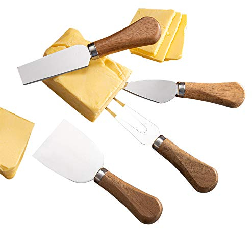 Latauar Cheese Knife - Juego de 4 cuchillos de queso - Tabla de cortar y rebanadora para mantequilla de queso de acero inoxidable, maquinilla de afeitar y espátula