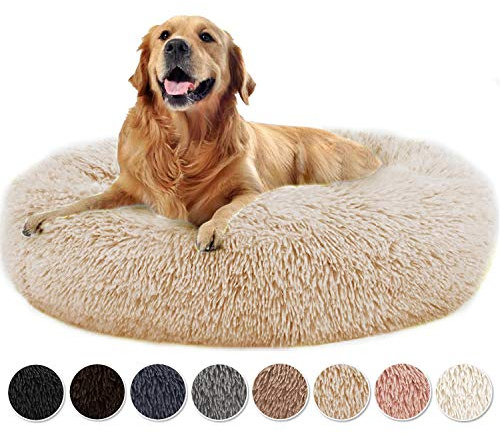 Yurun Hundebett Donut, Rund Hundekissen Hundesofa Katzenbett Donut Flauschiges Haustierbett, Weich, rutschfeste Unterseite Abnehmbar Waschbar für Grosse mittlere kleine Hunde - Beige 80x80x20cm
