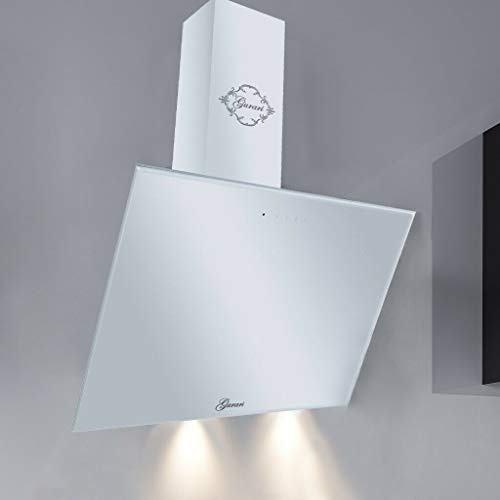 Hotte Inclinée 80 cm Gurari GCH 286 WH 8 Prime, Hotte de Cuisine avec télécommande, Hotte Murale Verre Blanc, EEK A, 1000m³/h, Hotte Aspirante mode recyclage ou évacuation de l'air