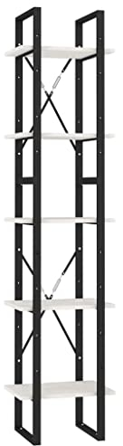vidaXL Massivholz Kiefer Bücherregal 5 Fächer Standregal Aktenregal Regal Aufbewahrung Büroregal Wandregal Mehrzweckregal Weiß 40x30x175cm Metall