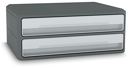 CEP Support d'écran PC ordinateur Module de Rangement 2 Tiroirs Réhausseur de moniteur MoovUp Gris Plastique Recyclé