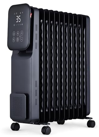 MYLEK Oil Filled Radiator Portable Smart Heater 2.5KW WiFi App Enabled, 3 Heat Settings, Timer, LED Display, Energy Electric Efficient, Safety Tip Over Protection (Black 2500W)