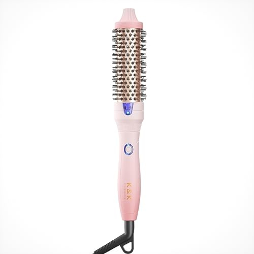 K&K Hot Hair Brush, Keratin Protect Heated Barrel Thermal Brush, Ionic Smooth Shine Volumize Comb, Dual Voltage Hair Straightener Curler Styling Tool 32mm, Pink, 0.3 kilograms, 1.0 count