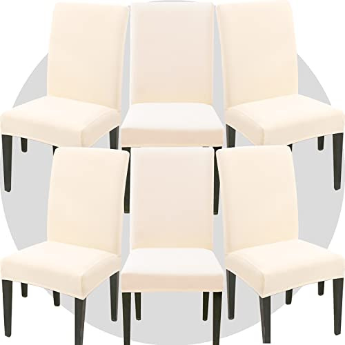 NDMMSO Dining Room Chair Covers Set of 6 Super Fit Stretch Removable Washable Dining Chair Protector Cover Seat Slipcover for Hotel, Dining Room, Ceremony, Banquet Wedding Party(Beige)