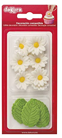 Dekozauber24 Essbare Blumen für die Torte, weiße Zuckerblumen, vegetarisch, 7 Blüten, mit 5 Blättern, essbare weisse Tortendeko für Muffins, Cupcakes, Torten und mehr
