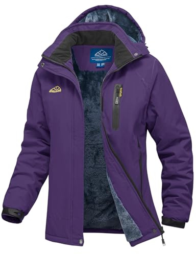 YSENTO Womens Waterproof Jackets Winter Fleece Outdoor Ski Snowboarding Walking Coat with Detachable Hood(Purple,M)
