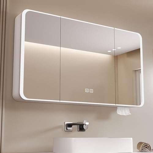 DELURA LED Spiegelschrank Badezimmer Spiegelschrank Aluminium mit Beleuchtung Lichtspiegelschrank Antibeschlag 90x70 cm (Color : White)