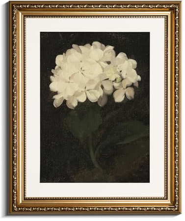 VIYYIEA Gold Framed Wall Art Canvas Print Home Decor Vintage Flower Prints Room Aesthetic White Hydrangea Oil Painting Picture Gifts Bedroom Bathroom Floral Wall Decor Kitchen Farmhouse Office 13x16in