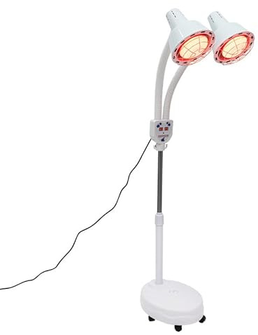Susoso Infrarotlampe, 275W Rotlichtlampe Wärmelampe Doppelkopf Therapielampe 360° Verstellbarer Wärmelampe mit Rädern für Behandlung von Erkältungen und Muskelverspannungen