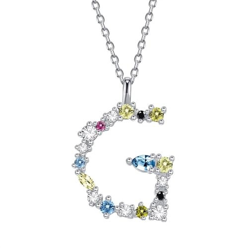 Aotiwe Silberkette Damen 925 ohne Anhänger, Freundschaftskette Aesthetic Buchstabe G Necklace for Women mit Bunt Rundschliff Zirkonia 925 Silber