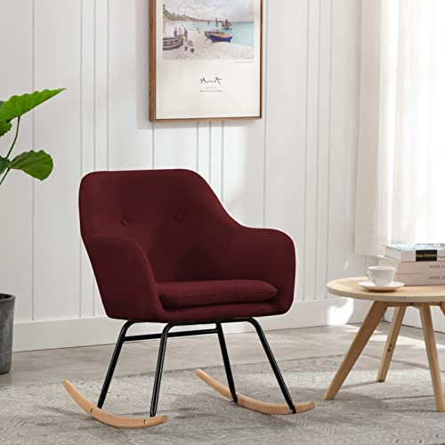 LAPOOH Schaukelstuhl, Sessel Wohnzimmer, Schaukelsessel, Schwingsessel, Stillsessel, Ohrensessel, Tv Sessel, Rocking Chair, Relaxsessel, Weinrot Stoff