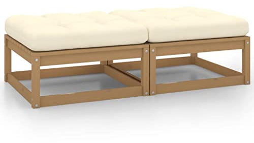 Generisch Fußbank Garten-Fußhocker mit Kissen 2 Stück honigbraun Massive Kiefer Gartenhocker Balkonmöbel Hocker Outdoor-Fußhocker Holzhocker Sofa-Fußhocker Gartenmöbel bequemes und langlebi