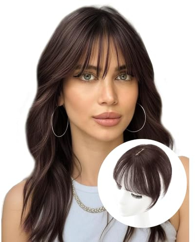 QKEPCY 3D Air Bangs Extension Clip In Pony Haarteil Echthaar Front Hair Air Bangs mit Schläfen Remy Fringe One Piece Clip in Pony Natürliche Bangs für Frauen