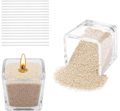 Scentoria Ljussand 500 g, ljussand med veke, ljusvaxgranulat med 17 vekar, 6 cm, vaxgranulat för ljus, ljus sand, ljusgranulat för gör-det-själv ljustillverkning (sandfärg)