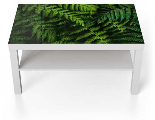 DEQORI Glastisch | weiß groß 90x50 cm | Motiv Grüne Stille | ausgefallener Beistelltisch aus Glas | Hochglanz Couchtisch fürs Wohnzimmer | moderner Couch Tisch mit Design