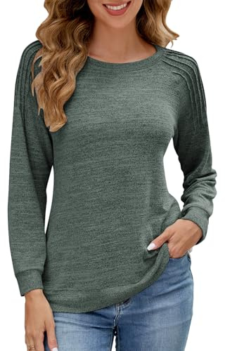 Adigaber Jerséis para Mujer Túnica de Manga Larga Tops con Cuello Redondo para Mujer Suéter Ligero