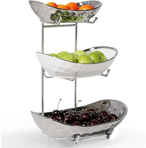 Frutero, Frutero de 3 Niveles Cesta de Frutas de Cerámica for Cocina Cuencos de Cocina de Porcelana for Almacenamiento de Frutas y Verduras Aperitivos Nueces Bandeja de Postre Estante for Platos for F