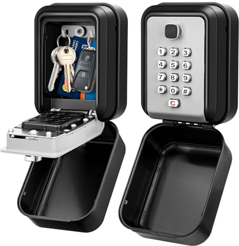 HUANLANG Lock Box for Keys with Code, Waterproof Key Boxs Wall Mount 12-Digit Keypad Locks Box for House Key, Realtors, Garage Spare Keys