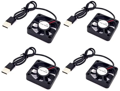 JZK Lot de 4 mini ventilateurs USB 50 x 50 x 10 mm DC 5 V 50 mm 4200 tr/min 0,08 A 5010 Roulement coulissant Petit ventilateur DC sans balais 5 cm pour refroidissement ou ventilation