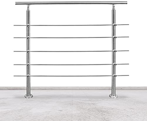 Lospitch Edelstahl Handlauf Geländer, 180cm mit 5 Querstreben Treppengeländer Innen und Außen, Geländer treppe für Balkon Brüstung Treppen, Winkelverstellbar, Ø 42mm