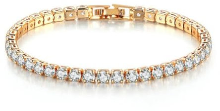 WATEFOER Zirkonia Tennis Armband Damen Silber, 18K vergoldet 4mm Diamant Armband für Frauen Mädchen, Kristall Armbänder Geschenk für Muttertag Geburtstag Valentinstag (Gold-17cm)