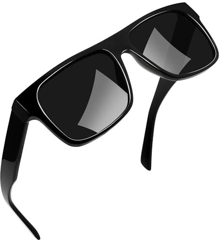 Joopin Occhiali da Sole da Uomo Quadrati Grandi Vintage Polarizzati Protezione UV400 Retro Rettangolari Flat Top Acetato Occhiale da Sole (Nero Lucido)