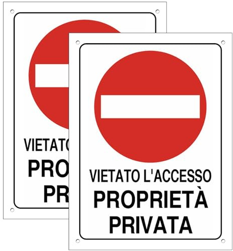 Cartello Area VIETATO L'ACCESSO PROPRIETÀ PRIVATA 2 Pezzi - 20x30cm - PVC Ultra Resistente - Fori preforati - Impermeabili - non Facilmente Deformabili (Segnaletico-26)