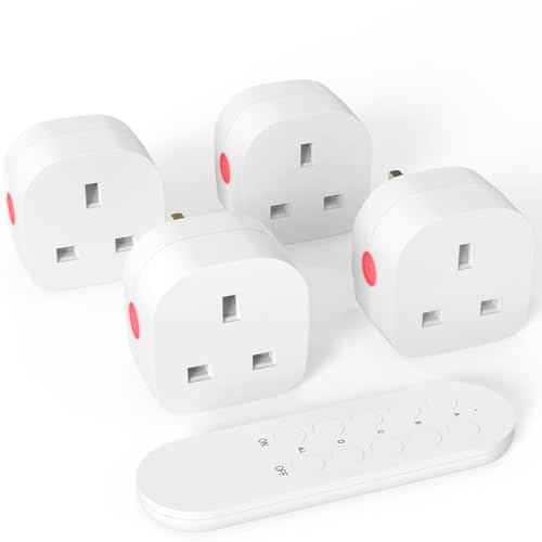 SURNICE Remote Control Plug Socket, 13A/3120W Wireless Plug Remotes Switch, 80m/260Ft Operating Range,4 Pack Sockets and 1 Remote