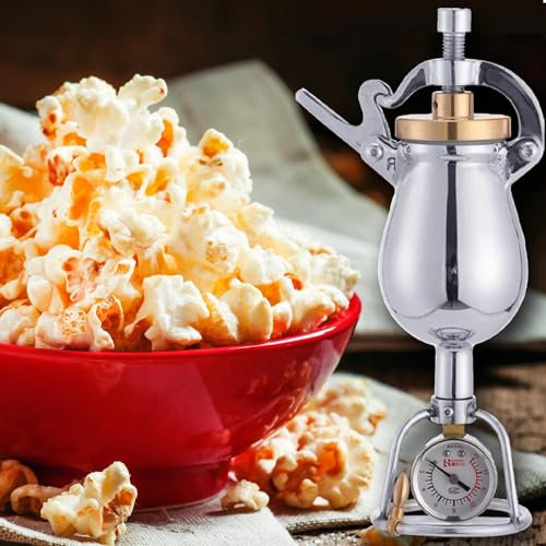 Popcorn Machine Hot Air Popcorn Maker Machine, Mini Stainless Steel Popcorn Machine, Chinese Retro Popcorn Popper, with Pressure Gauge, High Pressure Heating Grilled