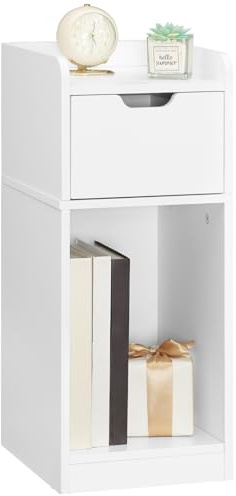 HOOBRO Nachttisch schmal, Beistelltisch, Sofatisch mit Schublade, für das Wohnzimmer, Schlafzimmer, moderner Tisch aus Holz, ideal für kleine Räume, Weiß EWT325BZ01