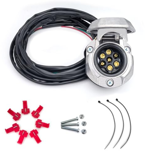 YOYOCOOL Jeu de Prise Remorque 7 Broches avec 2M Câble - 7 Fils, Connecteur Caravane 7 Pin Pré-câblée, Moulées en Aluminium
