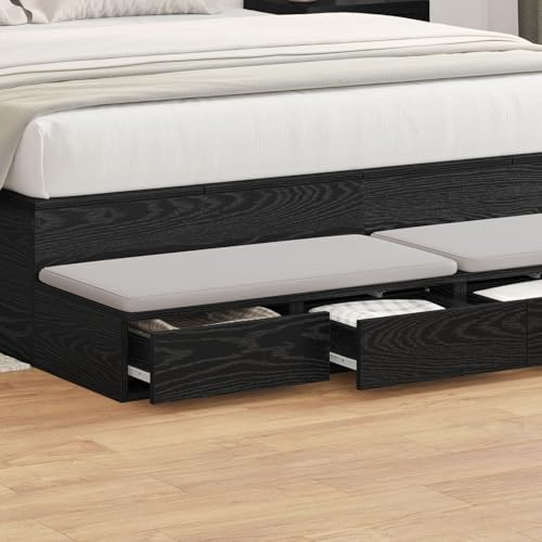 Brokky 866948 Cassetti per Letto Neri 140x36,5x16,5 cm in Legno ingegnerizzato cassettoni sottoletto,Legno Composito